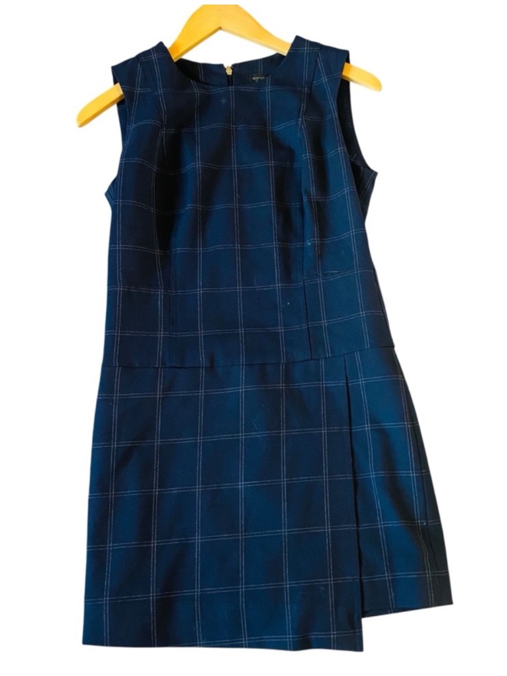 Donna Karan Navy Blue and White Plaid Sleeveless Sheath Dress Size 2